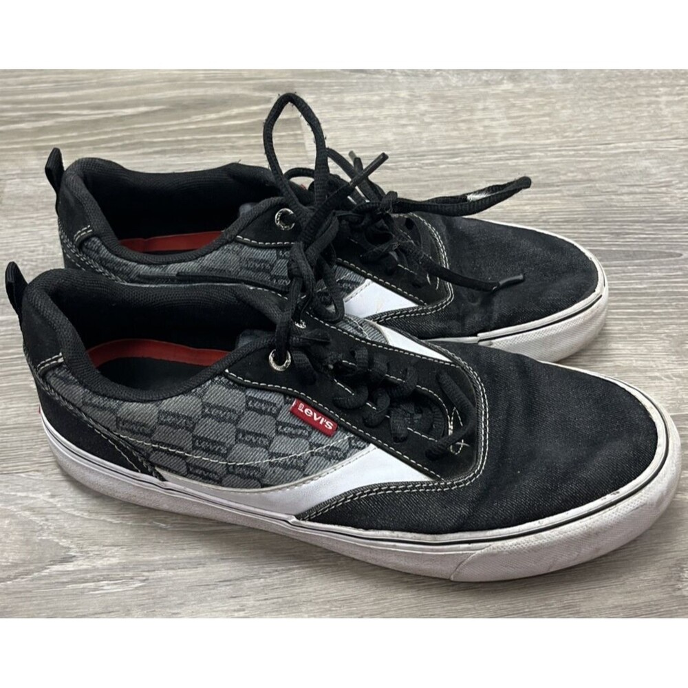 Levi’s Low Top Sneakers Mens 8.5 Black Gray Canvas Logo Lace Up Shoes Streetwear